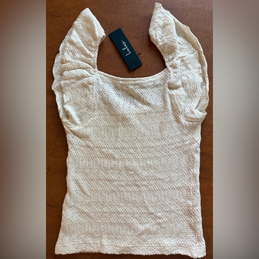 Lulus Carefree Persona Cream Pointelle Knit Flutter Sleeve Top Size Small NWT - Picture 4 of 6